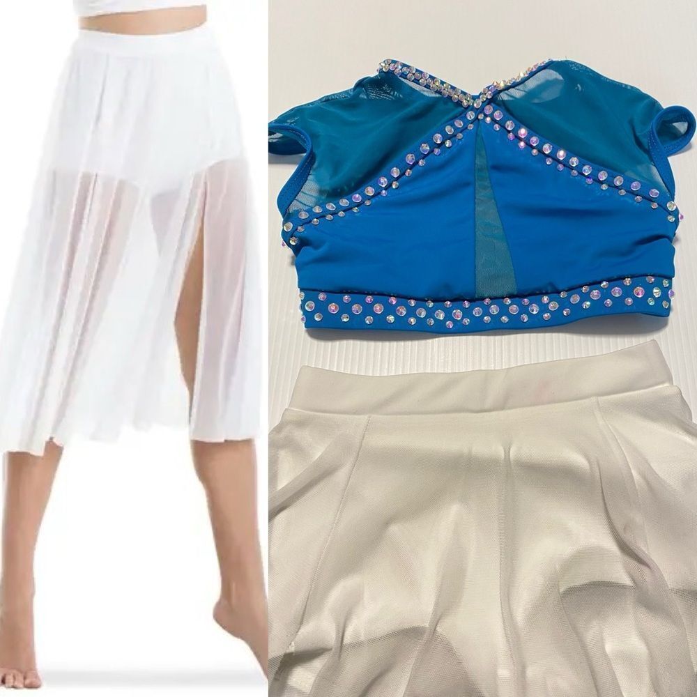 Weissman custom solo dance costume 2 piece teal blue top skirt MT10463 SC child